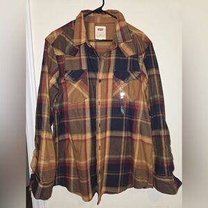 Levi's Casual Button Down Shirt Brown and Blue Plaid